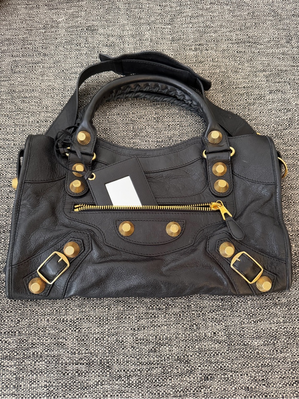 Balenciaga Medium Le City Black Leather Bag with Gold Hardware
